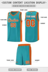 Aqua Orange-White Side Splash Basketball Uniform Jersey 2