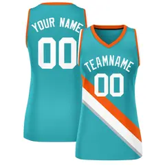 Aqua Orange-White Slash Mesh Basketball Jersey For Women 1