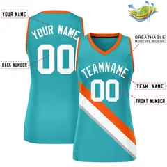 Aqua Orange-White Slash Mesh Basketball Jersey For Women 2