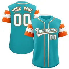 Aqua Orange White Sleeve Flag Lace Baseball Jersey 1