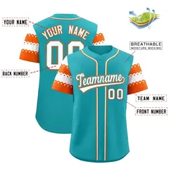 Aqua Orange White Sleeve Flag Lace Baseball Jersey 2