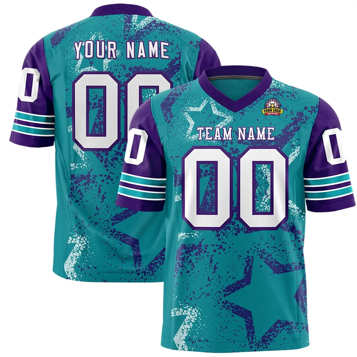 Aqua Orange-White Star Pattern Authentic Football Jersey