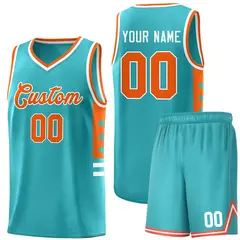 Aqua Orange-White Star Pattern Basketball Jersey