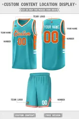 Aqua Orange-White Star Pattern Basketball Jersey 2
