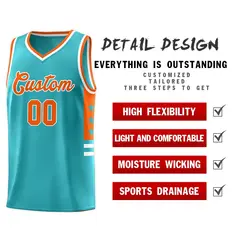 Aqua Orange-White Star Pattern Basketball Jersey 4
