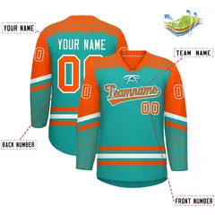 Aqua Orange White Star Series Lace-Up Neck Hockey Jersey 2