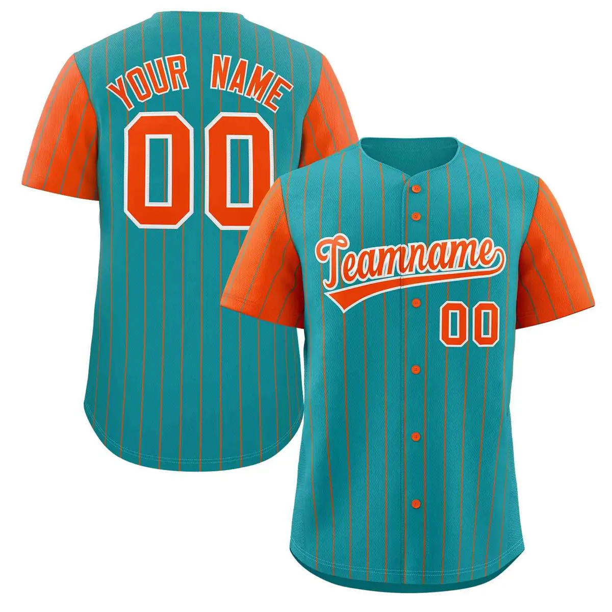 Aqua Orange-White Stripe Raglan Baseball Jersey
