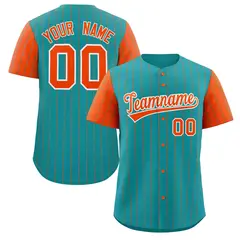 Aqua Orange-White Stripe Raglan Baseball Jersey 1