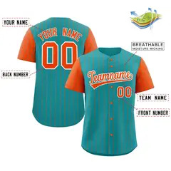 Aqua Orange-White Stripe Raglan Baseball Jersey 2