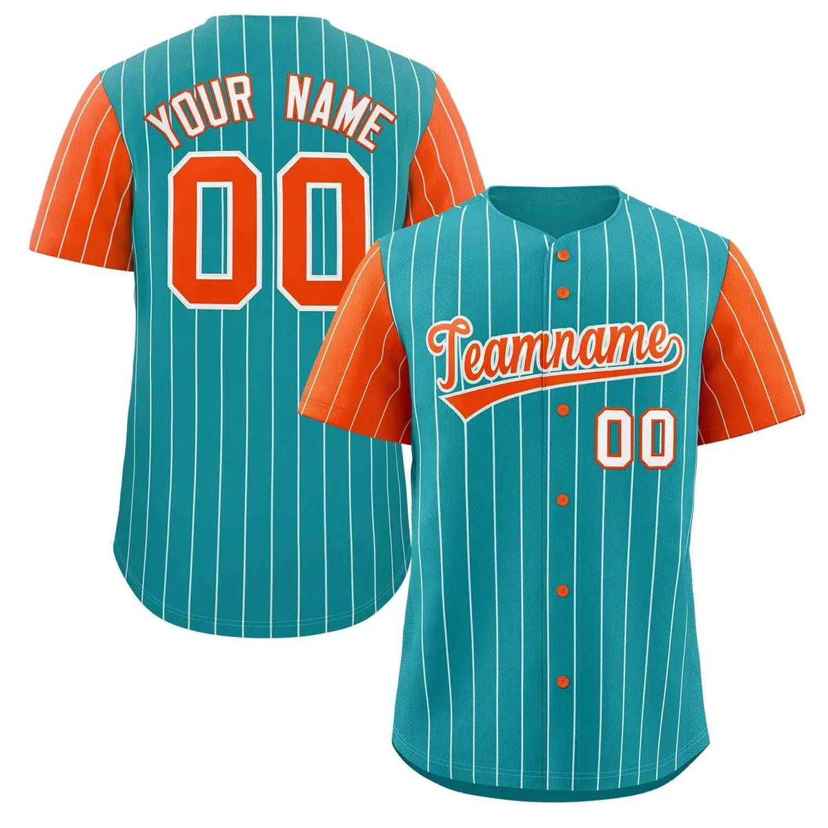 Aqua Orange-White Stripe Raglan Baseball Jersey