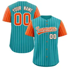 Aqua Orange-White Stripe Raglan Baseball Jersey 1