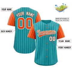 Aqua Orange-White Stripe Raglan Baseball Jersey 2