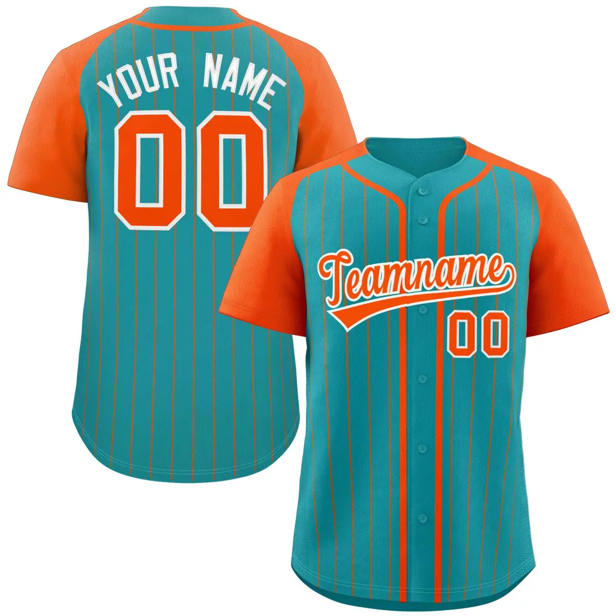 Aqua Orange-White Stripe Raglan Baseball Jersey