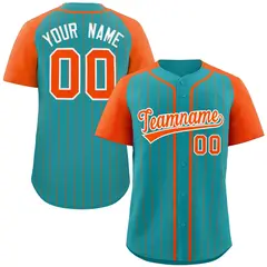 Aqua Orange-White Stripe Raglan Baseball Jersey