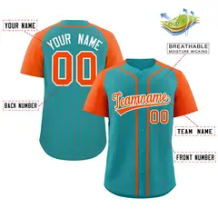 Aqua Orange-White Stripe Raglan Baseball Jersey 2
