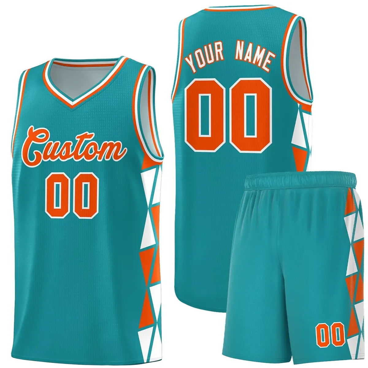 Aqua Orange-White Triangle Splicing Basketball Jersey