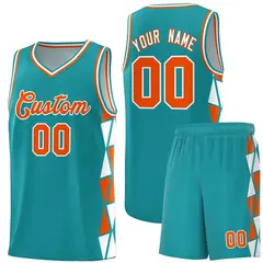 Aqua Orange-White Triangle Splicing Basketball Jersey 1