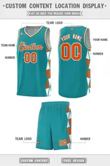 Aqua Orange-White Triangle Splicing Basketball Jersey 2