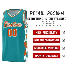 Aqua Orange-White Triangle Splicing Basketball Jersey 4
