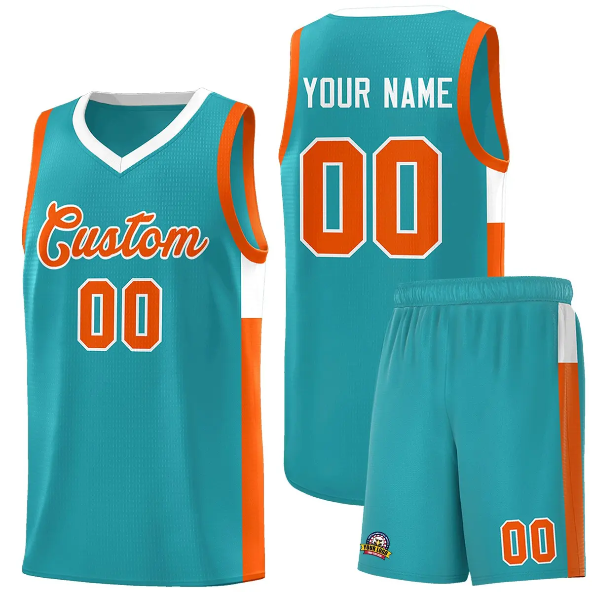 Aqua Orange-White Two-Tone Classic Basketball Jersey