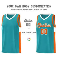 Aqua Orange-White Two-Tone Classic Basketball Jersey 3