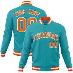 Aqua Orange-White Varsity Full-Snap Letterman Jacket