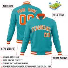 Aqua Orange-White Varsity Full-Snap Letterman Jacket 4