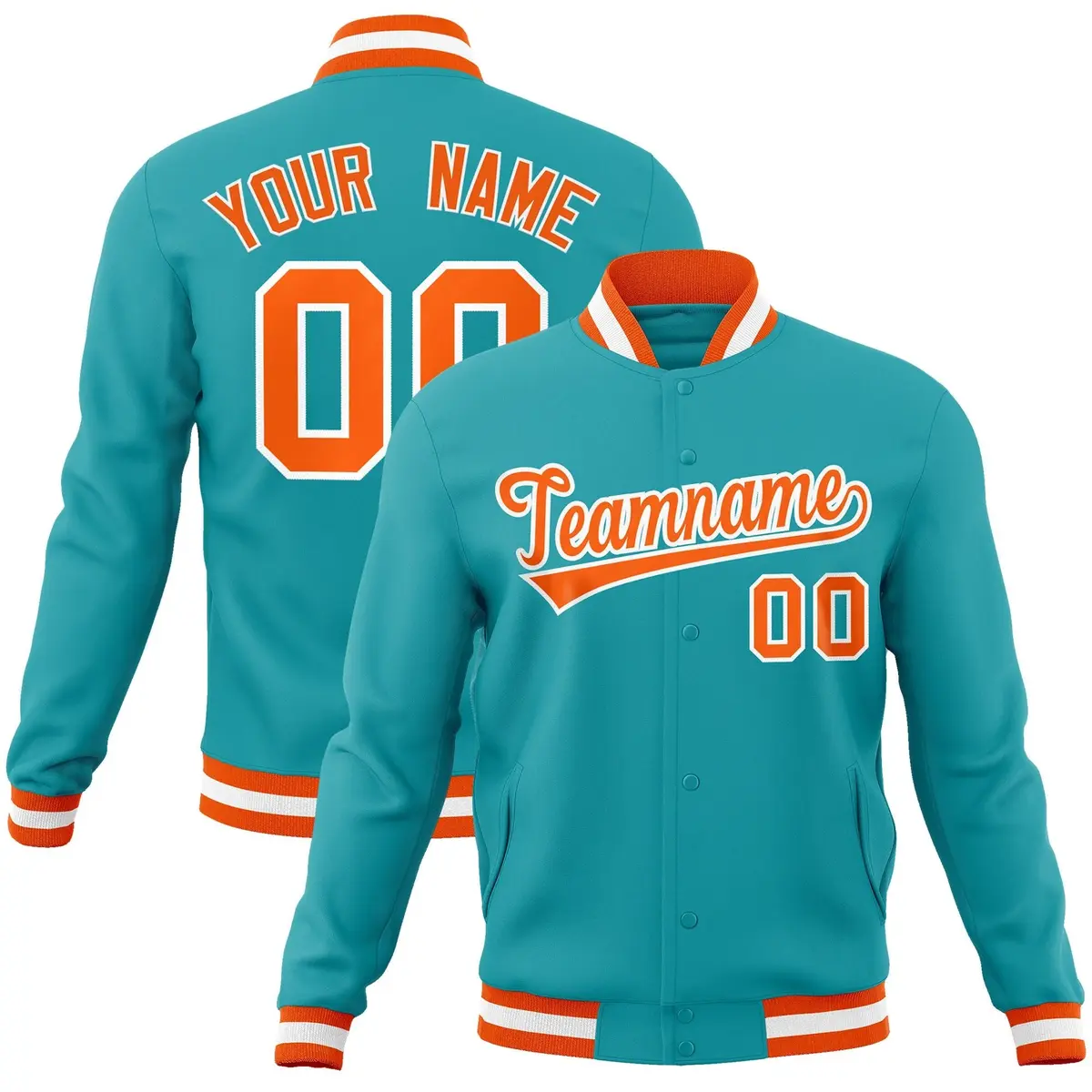 Aqua Orange-White Varsity Full-Snap Letterman Jacket