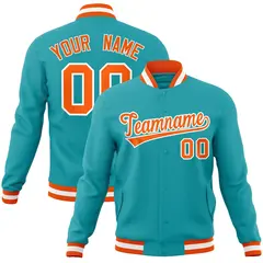 Aqua Orange-White Varsity Full-Snap Letterman Jacket