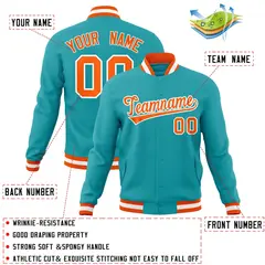 Aqua Orange-White Varsity Full-Snap Letterman Jacket 4