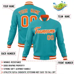Aqua Orange-White Varsity Full-Snap Letterman Jacket 4