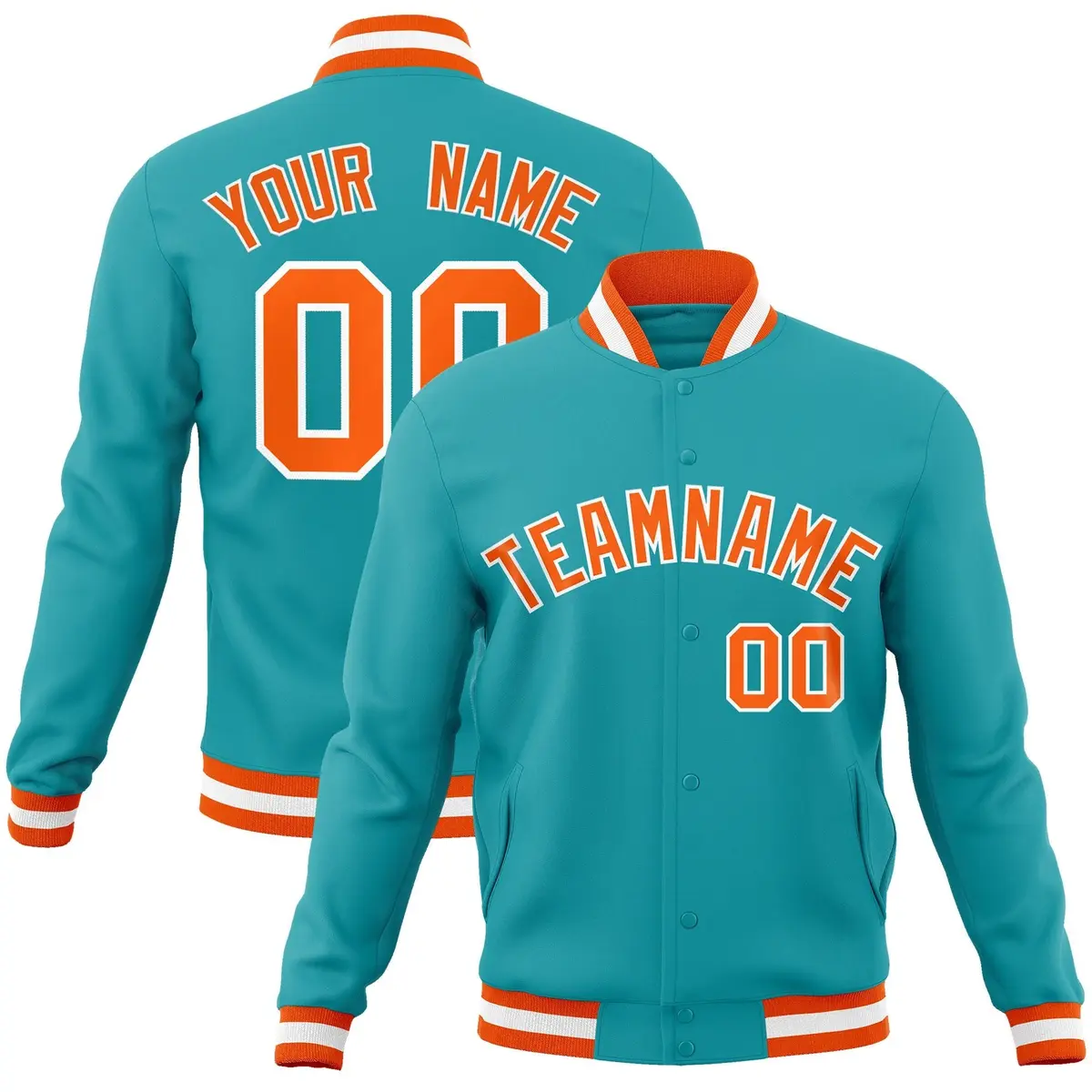 Aqua Orange-White Varsity Full-Snap Letterman Jacket