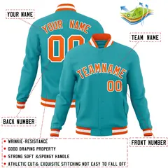 Aqua Orange-White Varsity Full-Snap Letterman Jacket 4
