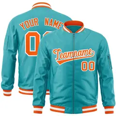 Aqua Orange-White Varsity Full-Zip Letterman Bomber Jacket 1