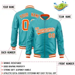 Aqua Orange-White Varsity Full-Zip Letterman Bomber Jacket 2