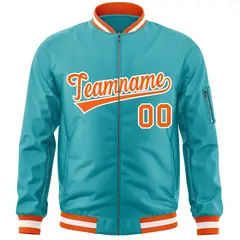 Aqua Orange-White Varsity Full-Zip Letterman Bomber Jacket 3