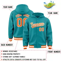 Aqua Orange-White Varsity Letterman Classic Hoodie Jacket 4