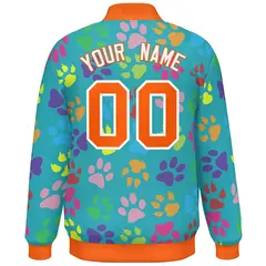 Aqua Orange-White Varsity Paw Prints Graffiti Letterman Jacket 4