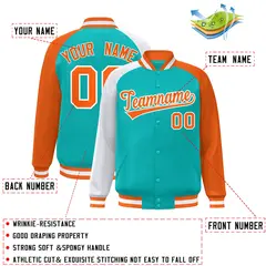 Aqua Orange-White Varsity Raglan Letterman Bomber Jacket 2
