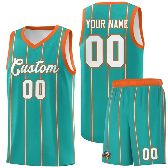 Aqua Orange White Vertical Stripes Basketball Jersey Set