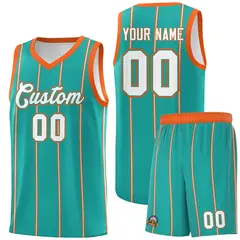 Aqua Orange White Vertical Stripes Basketball Jersey Set 1