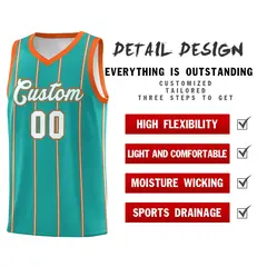 Aqua Orange White Vertical Stripes Basketball Jersey Set 2