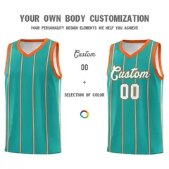 Aqua Orange White Vertical Stripes Basketball Jersey Set 3