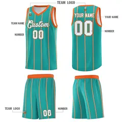 Aqua Orange White Vertical Stripes Basketball Jersey Set 5