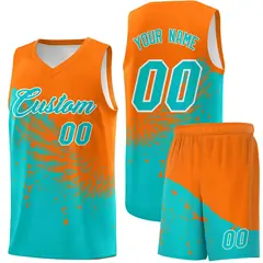Aqua Orange Wing Pattern Basketball Jersey Sports Uniform