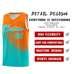 Aqua Orange Wing Pattern Basketball Jersey Sports Uniform 2