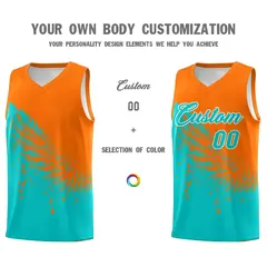 Aqua Orange Wing Pattern Basketball Jersey Sports Uniform 3