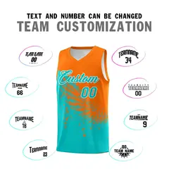 Aqua Orange Wing Pattern Basketball Jersey Sports Uniform 4