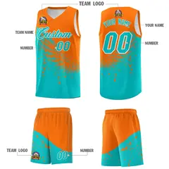 Aqua Orange Wing Pattern Basketball Jersey Sports Uniform 5
