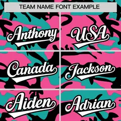 Aqua Pink Black Camo Gradient Fashion Baseball Jersey 3